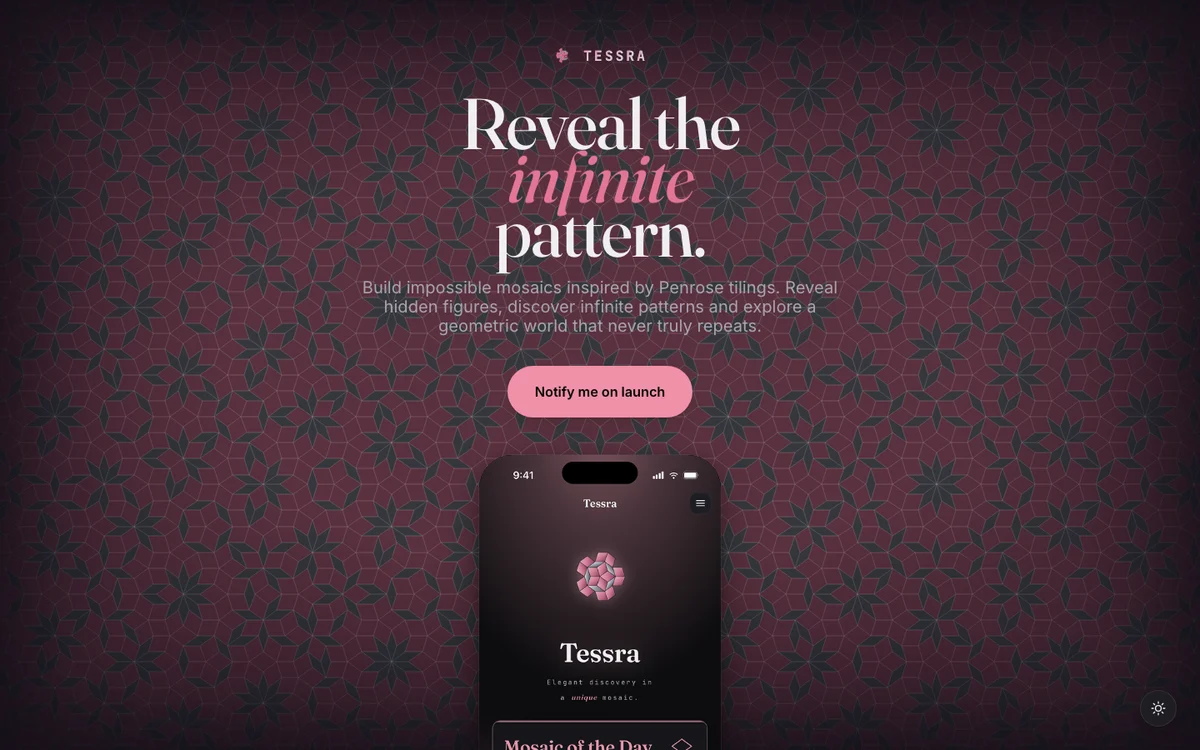 Tessra website with an aperiodic mosaic